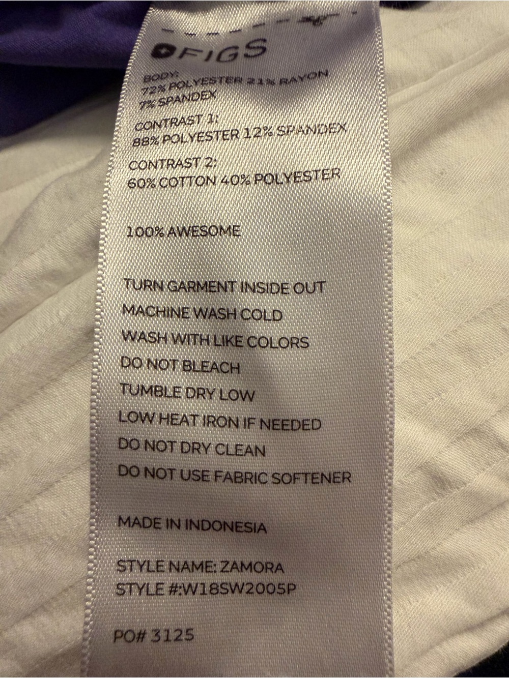 Figs Zamora women’s Shirt in White with Purple Contrast